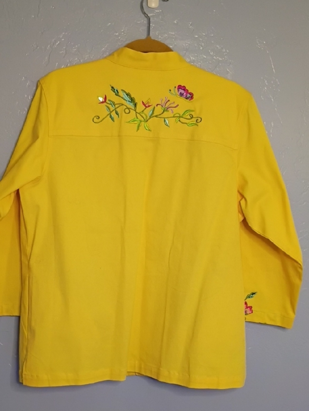 Embroidered Floral Yellow Jean Jacket